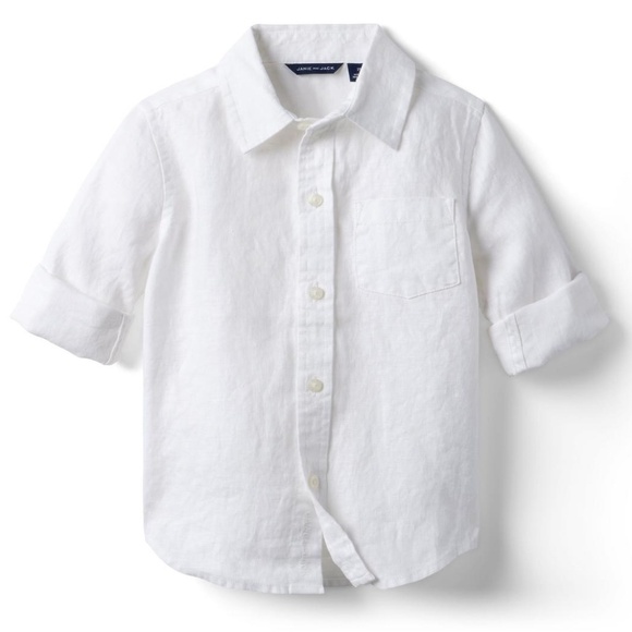 JANIE AND JACK 100% Linen Shirt Kids Size 3 White Button Up Long Sleeve - Picture 1 of 10